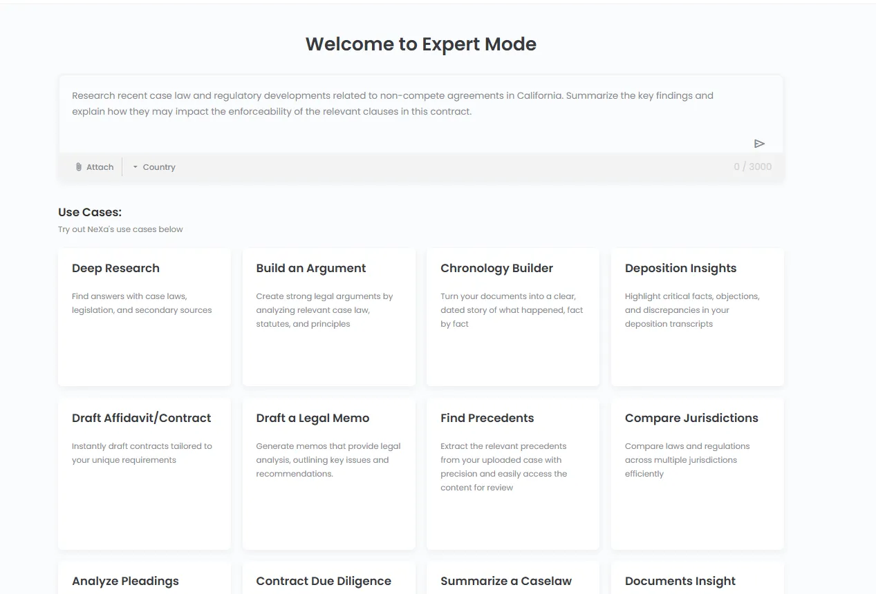 Nexa Legal Assistant AI-powered research and document drafting interface for law firms