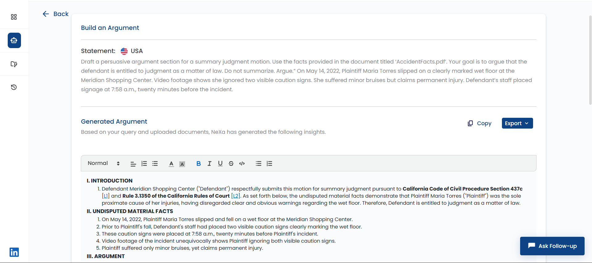 NexLaw Build Argument Dashboard